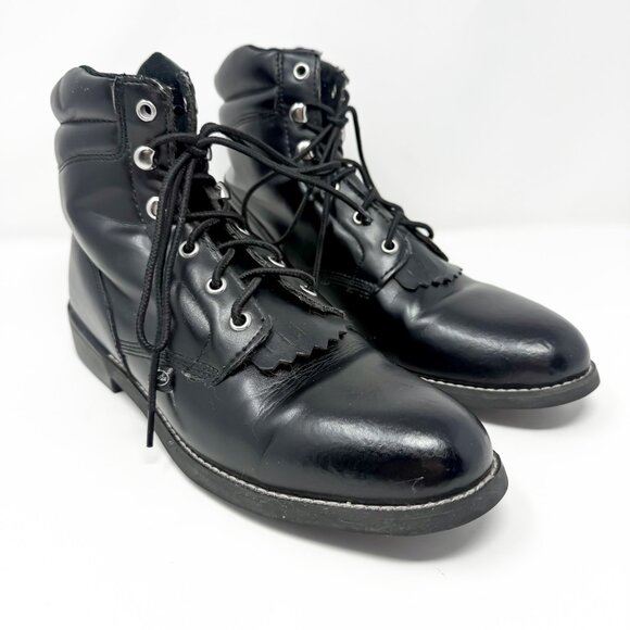 JUSTIN Basics Boots Womens 9.5B Black Leather Ankle Lace Up Roper JBL400 Vintage - Picture 11 of 11